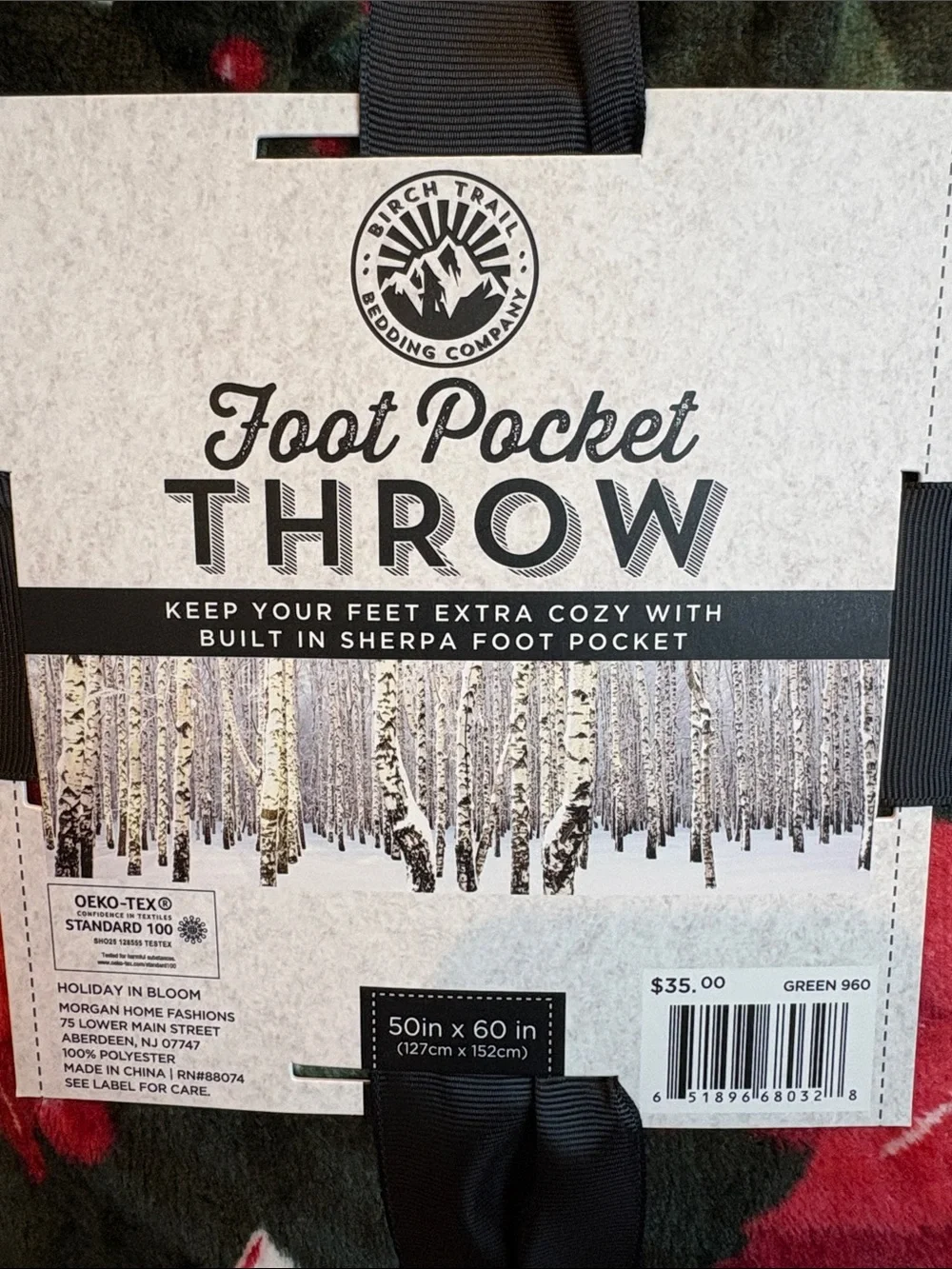 Birch Trail Foot Pocket Poinsettia Throw Blanket Sherpa 50x60” NEW